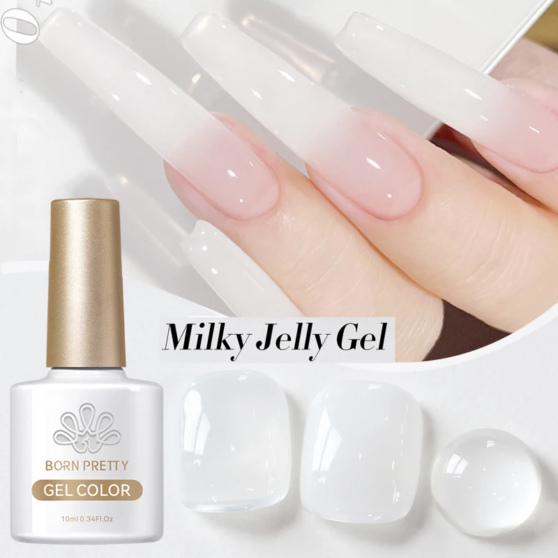 BORN PRETTY 10ml Milky Jelly White Gel Nail Polish White Translucent Soak Off Gel Vernis Semi Permanent  UV LED Varnish