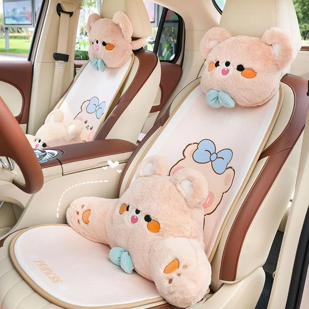 

New Cartoon Cute Bear Rabbit Plush Headrest Waist Cushion Head Lumbar Support Soft Comfortable Kawaii Car Interior Accessories