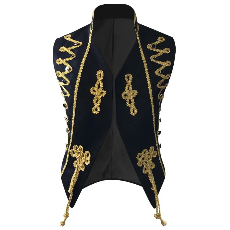 

European Style Vintage Palace Waistcoat Men's Stage Performance Vest Stand Collar Slim Fit Male Singer Bar Nightclub Court Vest