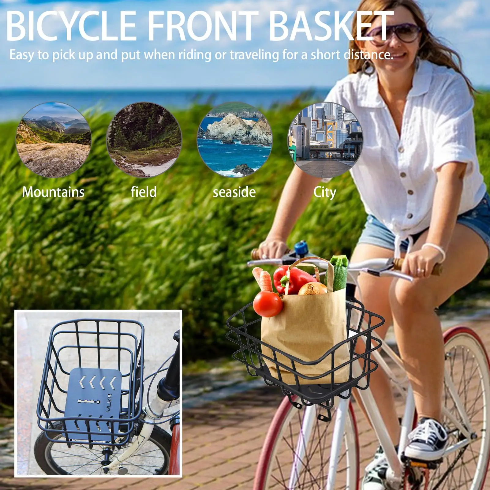 

Передняя корзина для велосипеда Передняя корзина для велосипеда без сверления Тормозной кронштейн Держатель из алюминиевого сплава для Cruiser Велоспорт Мужчины Женщины Пляж