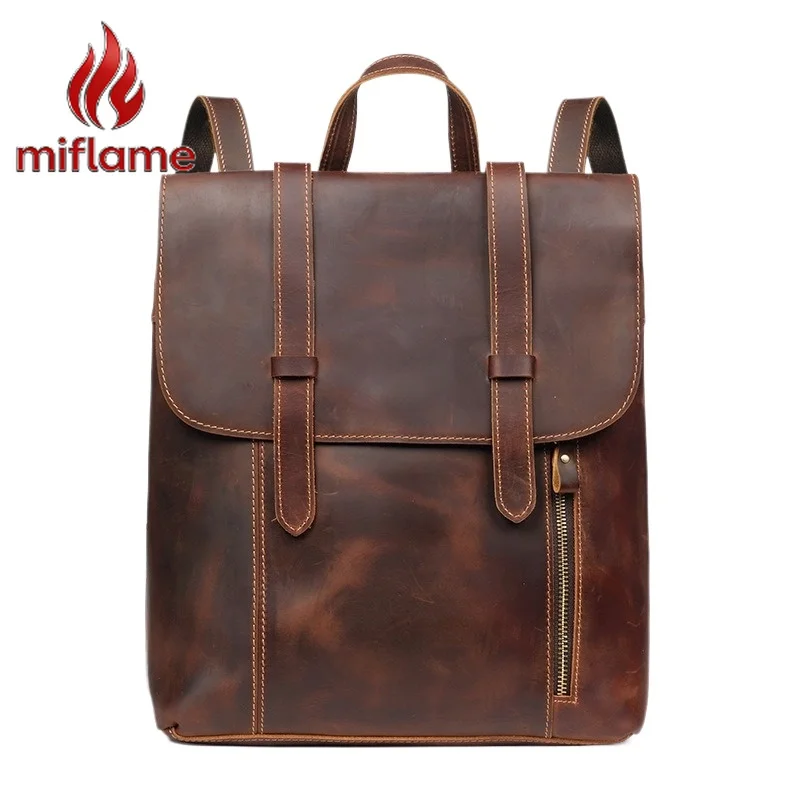 

Backpack Crazy Horse Leather Genuine Leather Handmade Student Versatile Laptop Casual Retro Vintage Crossbody
