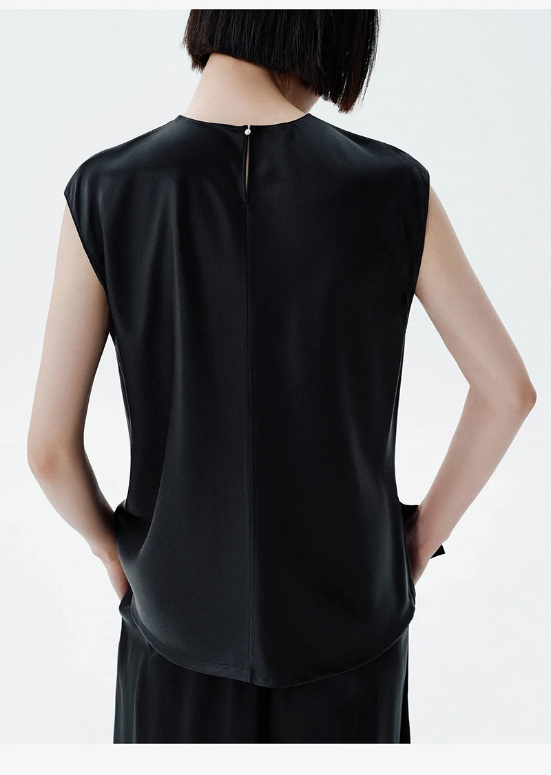 High-end Natural Silk Women's Blouse Simple Style Sleeveless Top Suitable for Outdoor Leisure in Spring Summer, Comfortable Cool