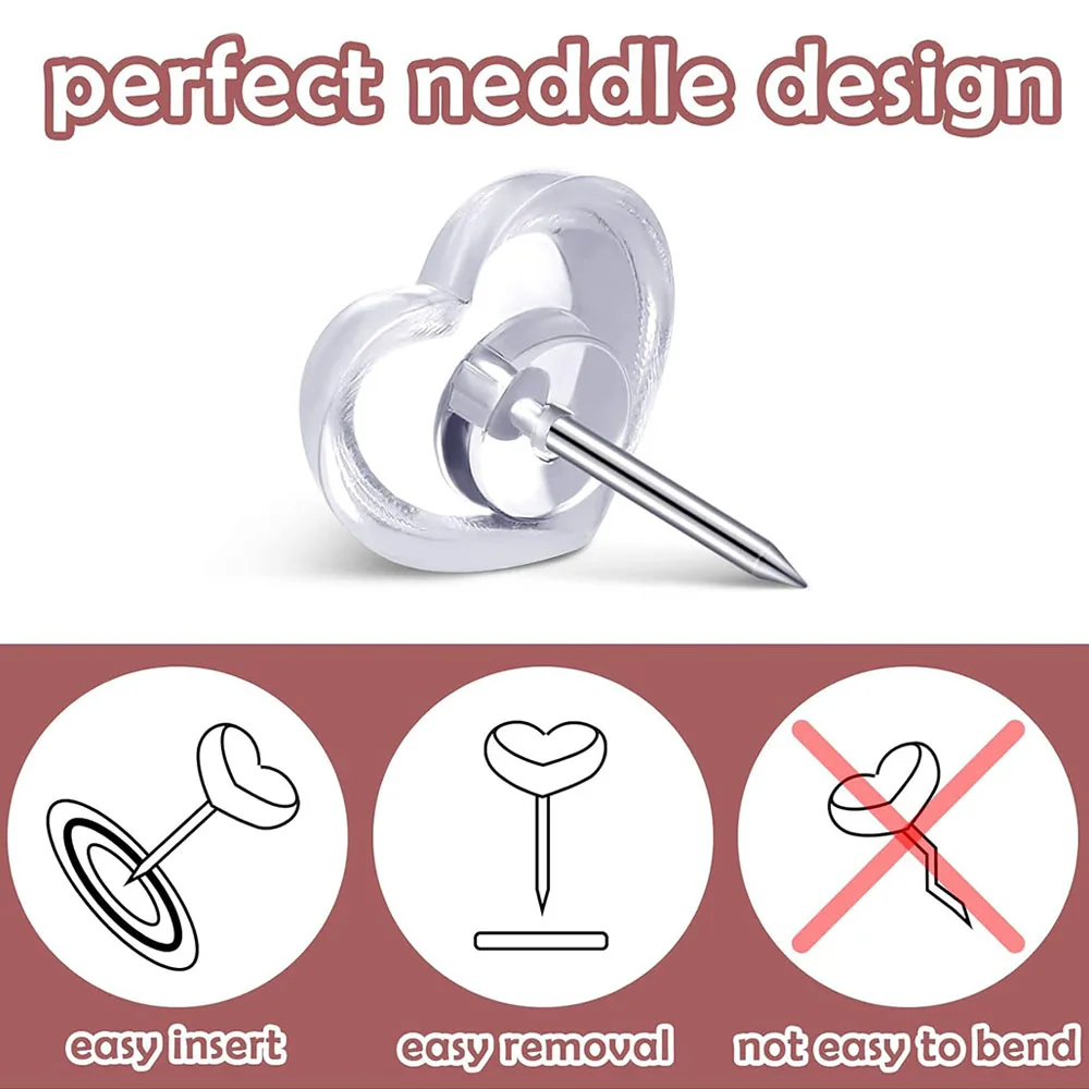 50/100 قطعة دبابيس دفع شفافة على شكل قلب الحب دبابيس ضغط على شكل قلب الخوخ L-شعاع الأظافر دبابيس ضغط على الحائط دبابيس ضغط على الحائط