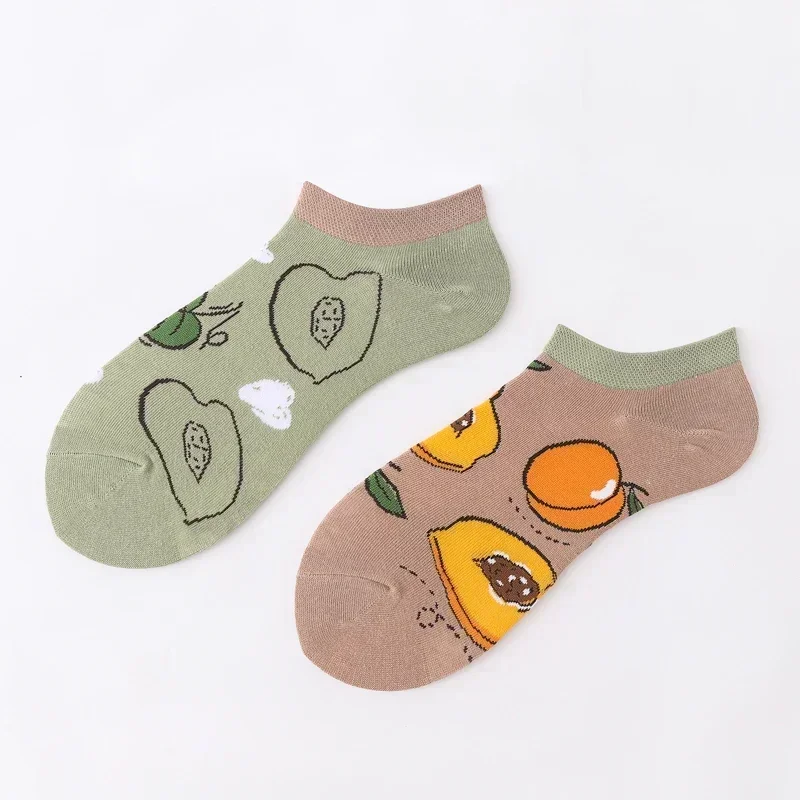 Women\'s Cartoon Colorful Sports Cotton Socks Men Women Socks Low Cut SoxAsymmetric AB Socks Ins Animal and Plant Ankle