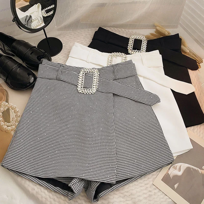 spring summer baby girls shorts plaids skort Korean wide leg wrapped skirt belted sequins glitter kids clothes 4 to 16 years