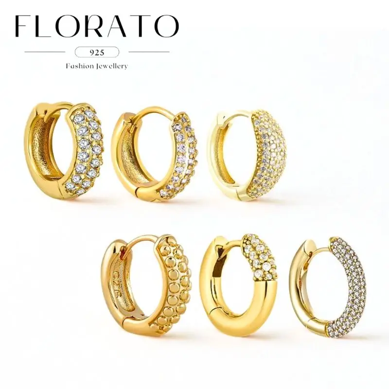 

925 Silver Needle Micro-set Small Round Zircon Metal Ear Buckle 18k Gold Plated Simple Perforated Earrings Fashion Party Jewelry