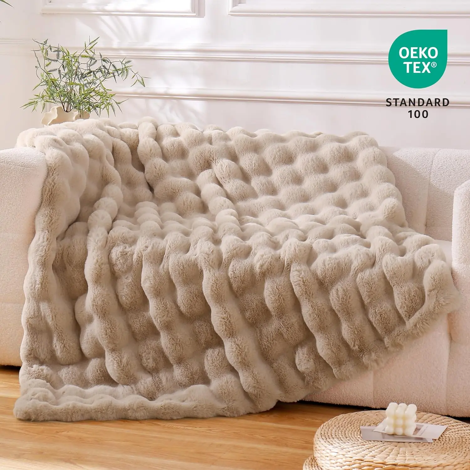 51x63 InchesFaux Fur Throw Blanket Fleece Bubble Blanket,Cozy and Thick Blanket Plush Fluffy Blanket for Couch Chair Bed