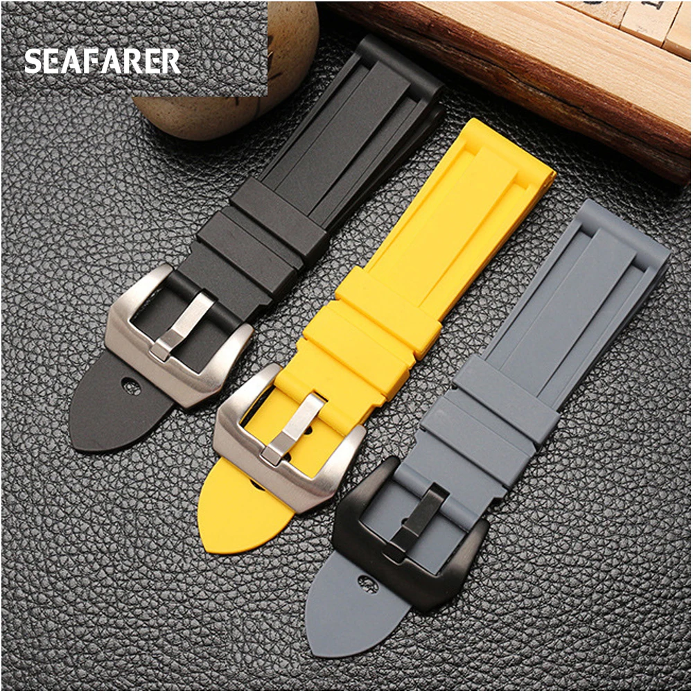 Top quality 22mm 24mm Gray Green Red Blue Camo Silicone Rubber watchband For Panerai strap for PAM111/441 Watch band