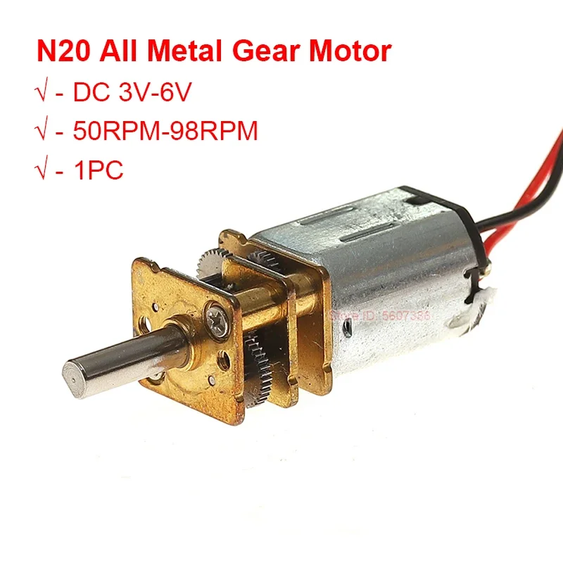 50-98RPM Low RPM N20 Miniature DC Metal Gear Motor 3V 3.7V 5V 6V High Torque 4WD Car Electric Screwdriver Door Lock Motor