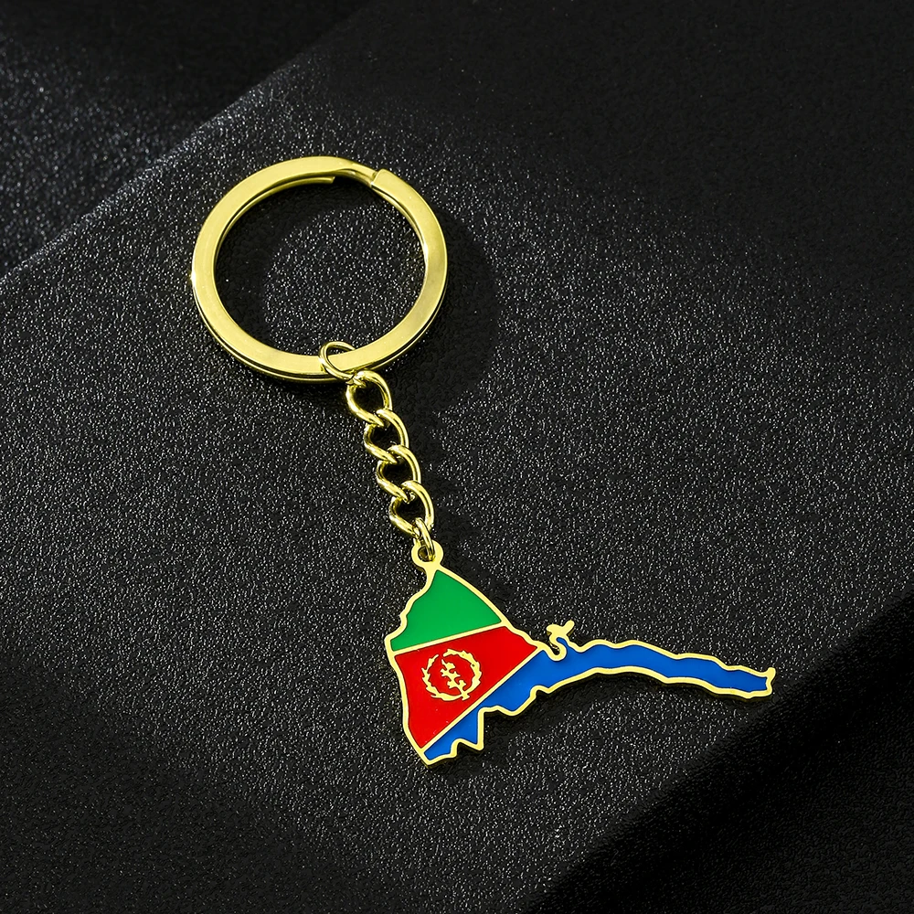 African State of Eritrea Map Flag Key Chain Stainless Steel Men Women Maps Keyring Jewelry Gift