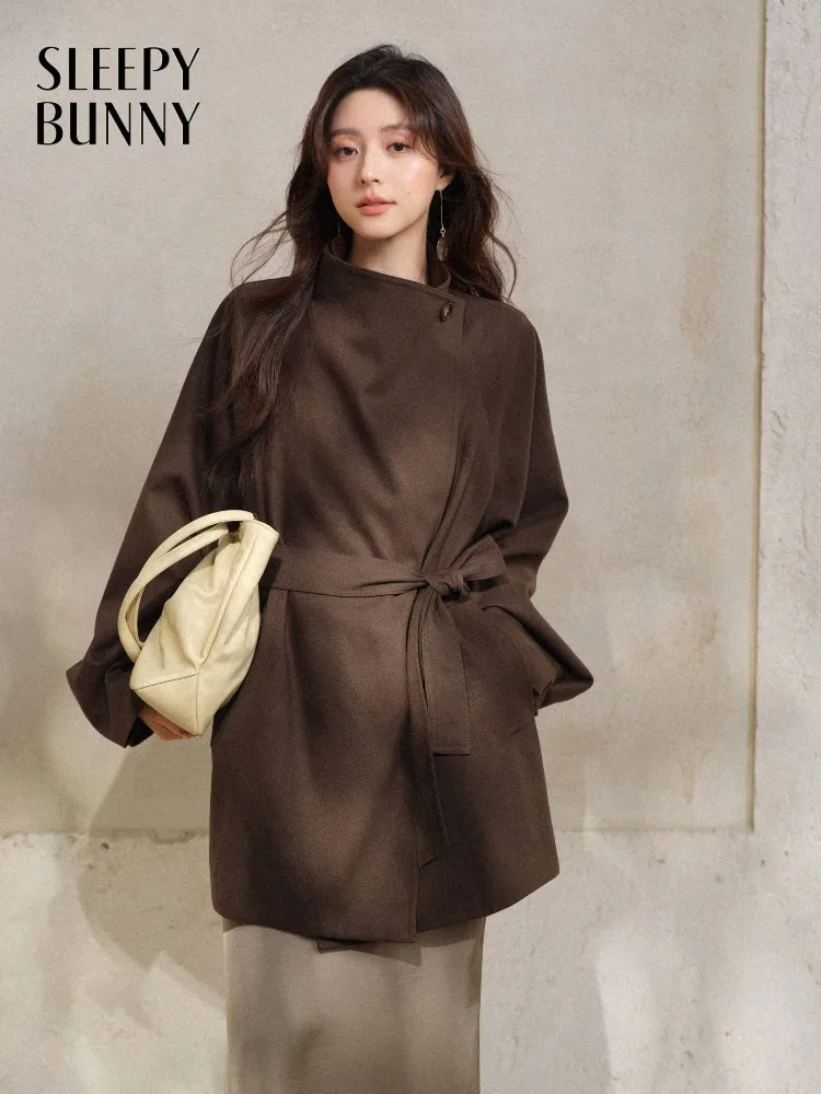 

Elegant Brown Trench Coat Vintage Lapel Belted Outerwear Autumn Winter Loose Mid-Length Jacket for Women Fashion Casual Outfit