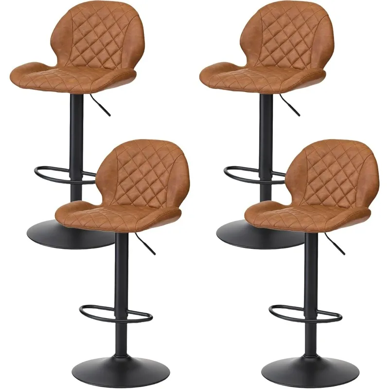 

Bar Stools Set of 4, Brown Swivel BarStools with Back, Adjustable Bar Stool 24"-33", Faux Leather Upholstered Bar Stools