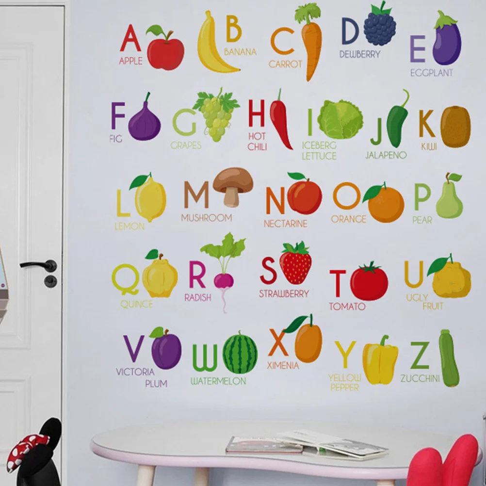 

English Alphabet Early Education Self-Adhesive Stickers Preschool Classroom Wall Decor Abc Chart Vegetables