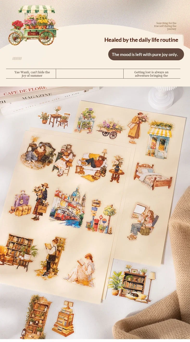 JIANWU Vintage Life Flower Character Landscape Material Collage Scrapbooking PET Sticker Creative DIY Journal Stationery