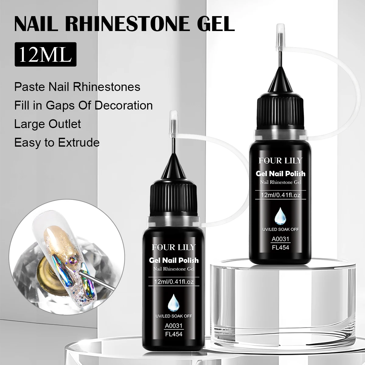 12ml Nail Rhinestone Gel Strong Nail Art Glue UV LED Soak Of