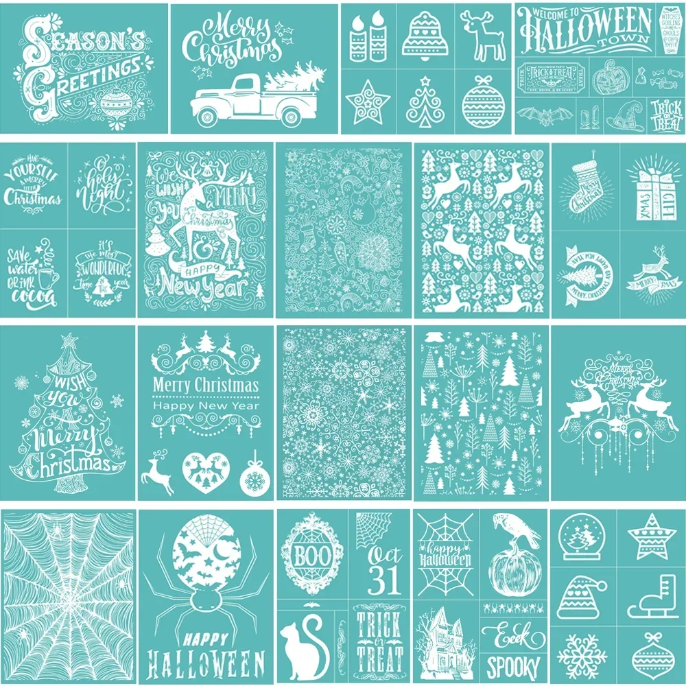 عيد الميلاد عيد الهالوين مهرجان قابلة لإعادة الاستخدام ذاتية اللصق شبكة الإستنسل اللوحة نقل 21x28 سنتيمتر ل تي شيرت Crafts بها بنفسك الحرف اليدوية