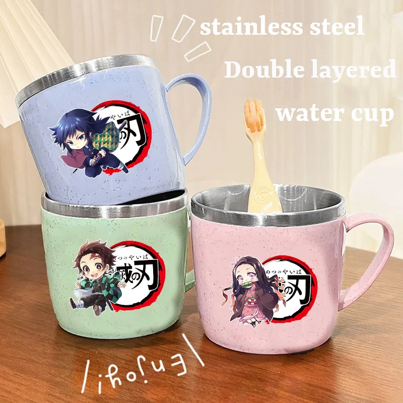 Demon Slayer Kimetsu No Yaiba Taza de acero inoxidable antiescaldado de doble capa Anime 304 Taza de leche de acero inoxidable Botella de bebida de té