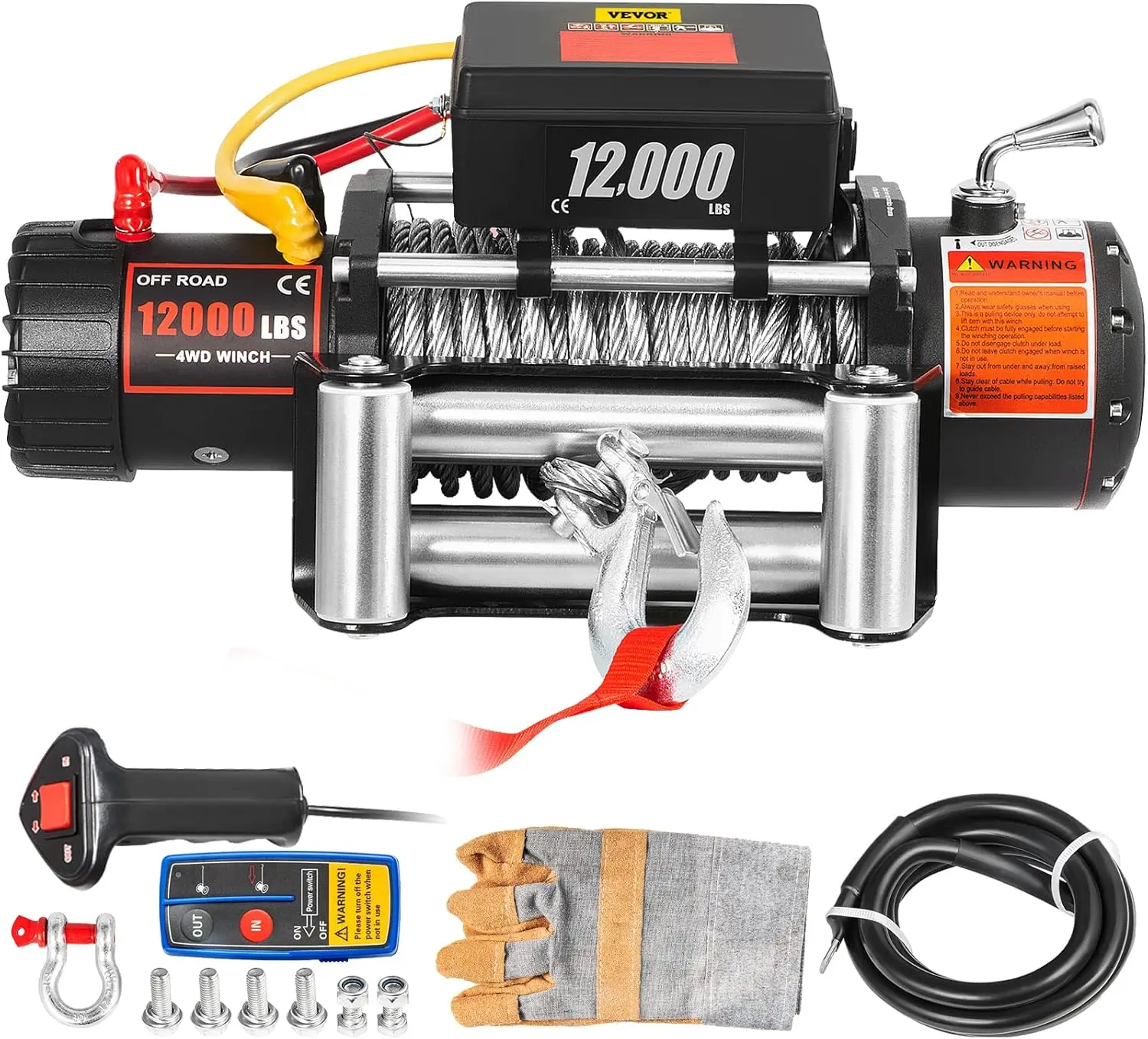 Truck Winch 12000lbs Electric Winch 85ft/26m Steel Cable 12V Power Jeep Wireless Remote Control and Power