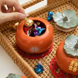 1PCS Luxury Persimmon Sugar Bowl Tea Cans Coffee Box Household Decoration Ornaments Candy Jar Ceramic with Lid Creative Cans