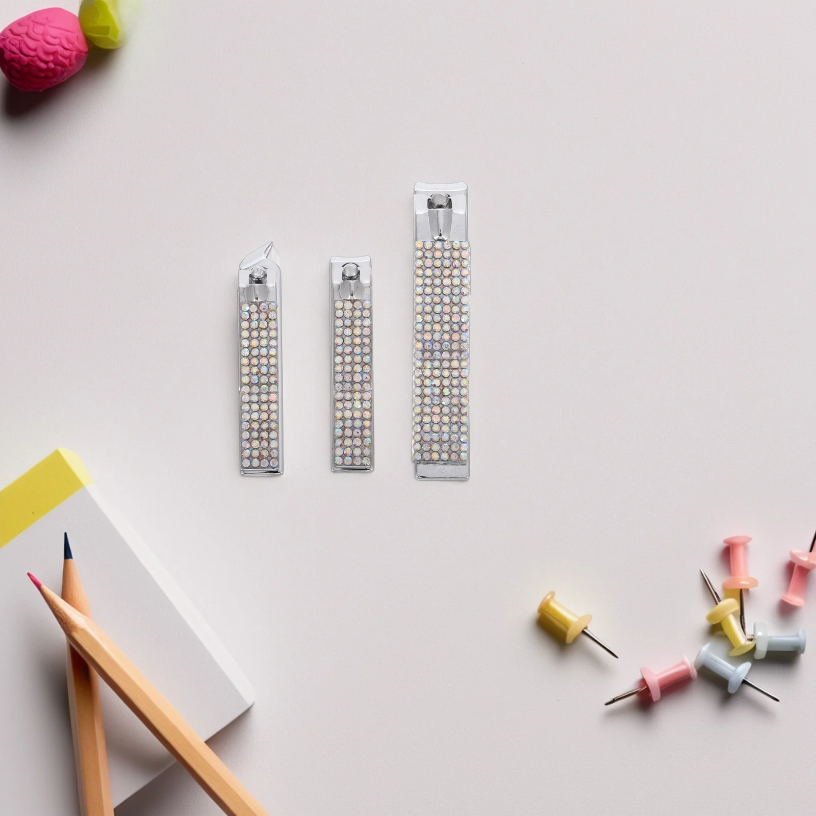 

Diamond Accent Nail Clipper Set Stainless Steel Precision Trimmer for Home Travel Manicure Pedicure Nail Care Silver