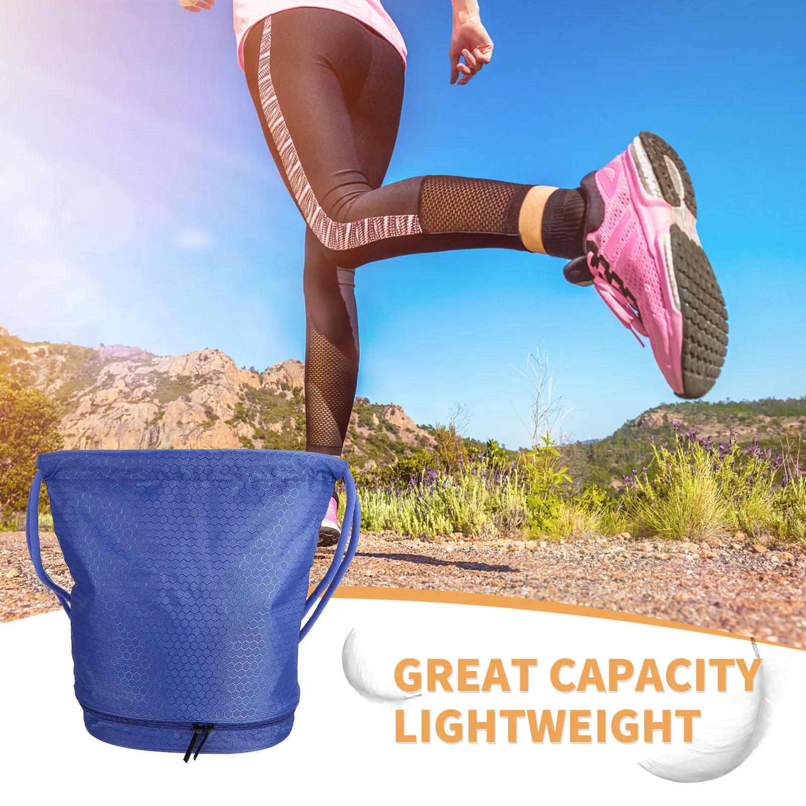 1Pcs Dry Wet Swimming Backpack Waterproof Drawstring Packsack Large Capacity Separate Compartments for Travel Gym