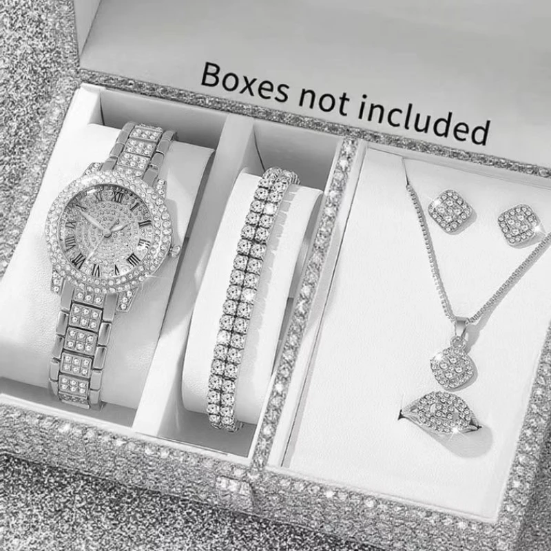 6PCS party exquisite women's quartz watches with necklaces, earrings, bracelets, and accessories set