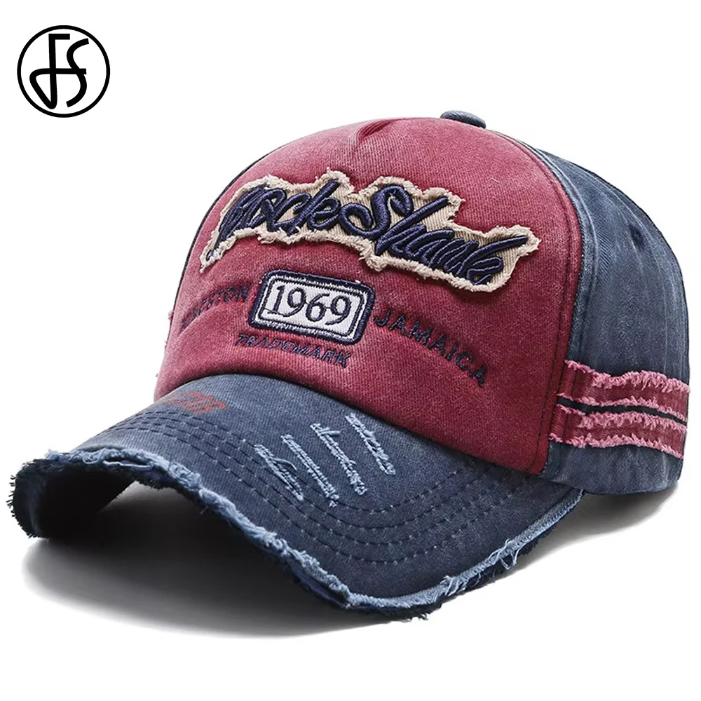 Gorras de béisbol de mezclilla FS Summer Streetwear para hombre, gorra de moda con letras para mujer, gorra vintage roja y azul, gorra snapback tipo trucker, gorras para hombre.