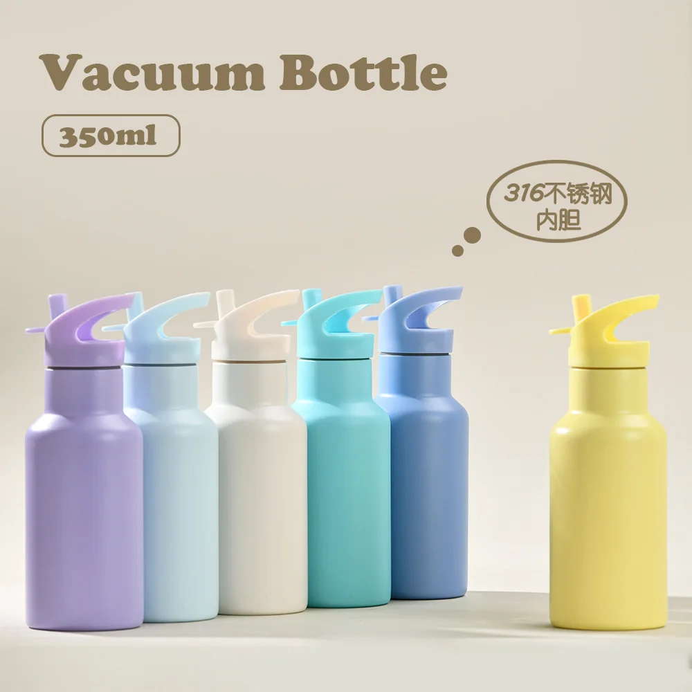 

Спортивный термос 350 мл с ручкой и соломинкой, двойные термосы, портативная посуда для напитков на открытом воздухе, мини-бутылка для воды из нержавеющей стали