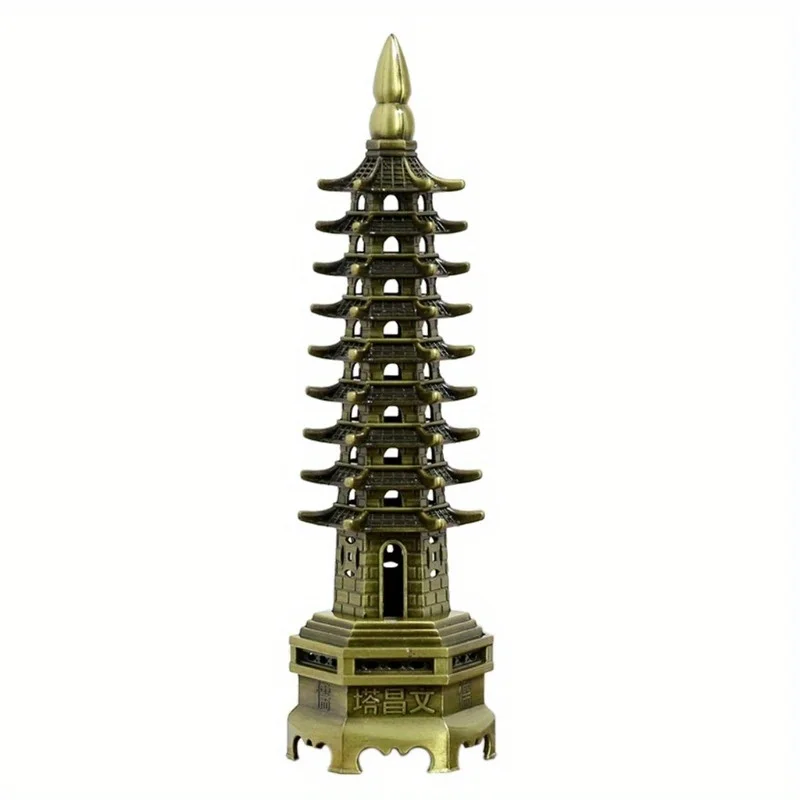 Feng Shui 9-Levels Alloy 3D Model Chinese Wenchang Pagoda Tower Crafts Statue Souvenir Home Decoration Metal Handicraft view 5