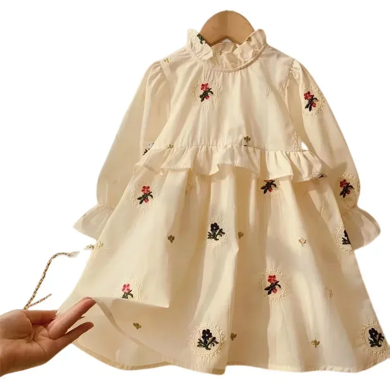 Girls Dress Autumn Girls Princess Dress 2023 New Spring Children Kids Baby Embroidery Ruffle Long Sleeve Dresses Vestidos 2-8Yrs