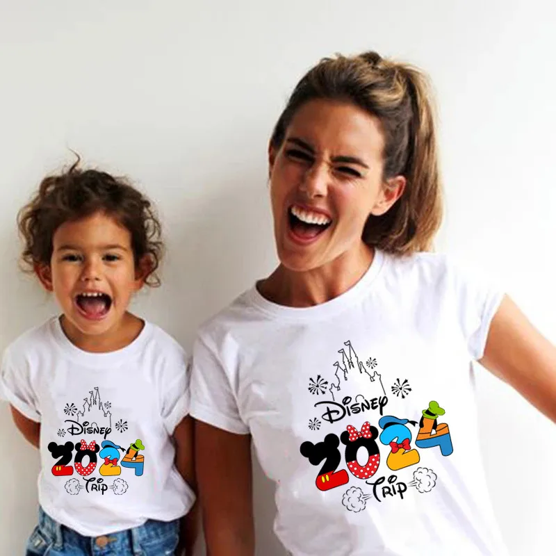 2024 Disney Trip Mickey Minnie Mouse Family Matching Shirts Cotton Dad Mom Bro Sis Kids T Shirt Baby Rompers Matching Clothes