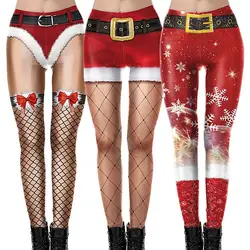 Medias de Navidad divertidas con estampado 3D, Leggings elásticos suaves de Papá Noel, hasta el tobillo, traje de Navidad para fiestas de promoción