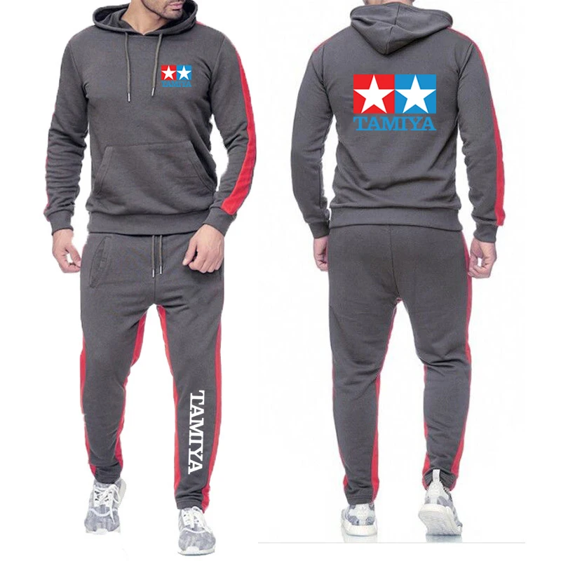 2024 Spring Autumn Men TAMIYA Legendary 90 Car Toy Classic Logo Print Popular Hooded Tracksuit+Casual Sweatpants Solid Color Set