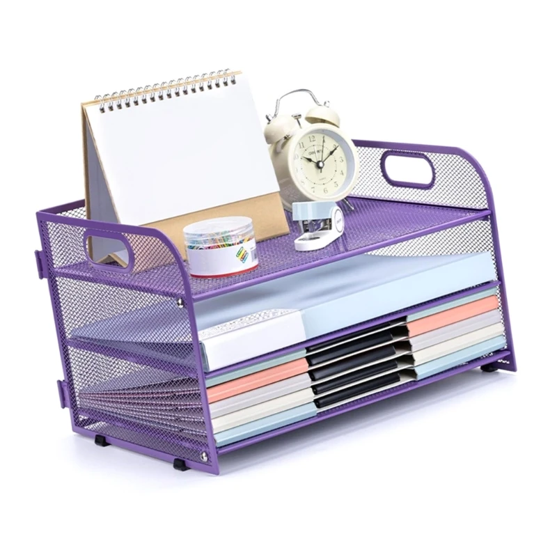 

L4MD 3 Tiers Desk Organiser Paper Organiser with Handle Notebooks Sorter Rack Desk Accessories for Office Home and School