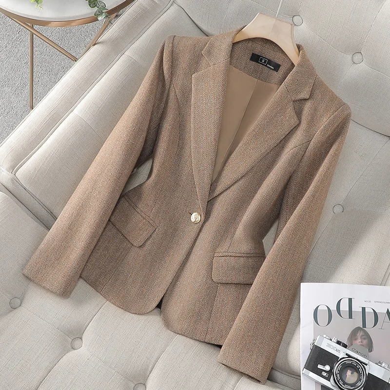 Wool Blazer Women Clothing Autumn Winter Jacket New Fashion Single Button Short Woolen Suit Jacket  Female Casual Tops Outerwear