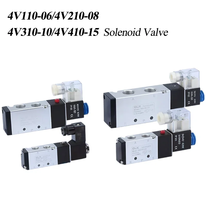 HLH 4V110-06 Pneumatic Solenoid Valve 4V210-08 5 Port 2 Position 4V310-10 Air Electromagnetic Valves 4V410-15 DC12V DC/AC24V AC2