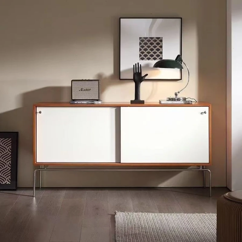 

Medieval solid wood dining side cabinet integrated against the wall household simple retro locker storage living room