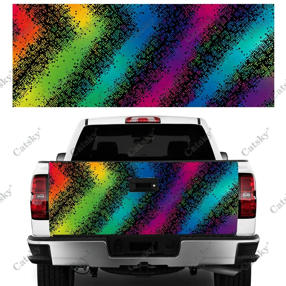 Random Rainbow Splats Truck Tailgate Wrap Professional Grade Material Universal Fit for Full Size Trucks Weatherproof