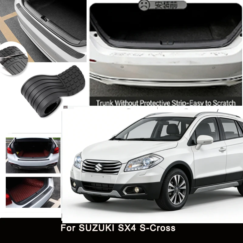 

For SUZUKI SX4 S-Cross Rear Trunk Guard Plate Sticker Car Rear Bumper Trim Anti-Kicked Scratch Protector Sticker Strip