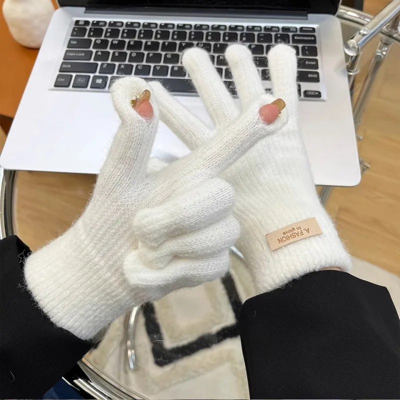 Touchscreen Gloves, Knitted Yarn, Candy Colored, Winter Cold Resistant, Thickened And Plush Gloves