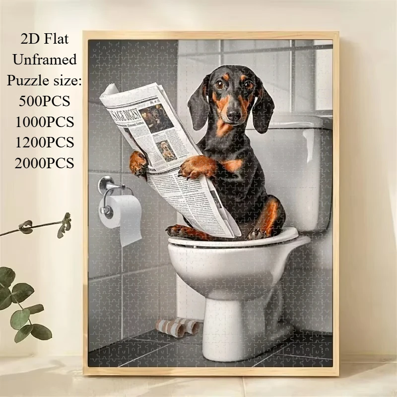 500/1000/1200/2000 PCS Playful Dachshund on Toilet Puzzle Creative Puzzle Jigsaw Birthday Gifts Home Decoration Educational Toys