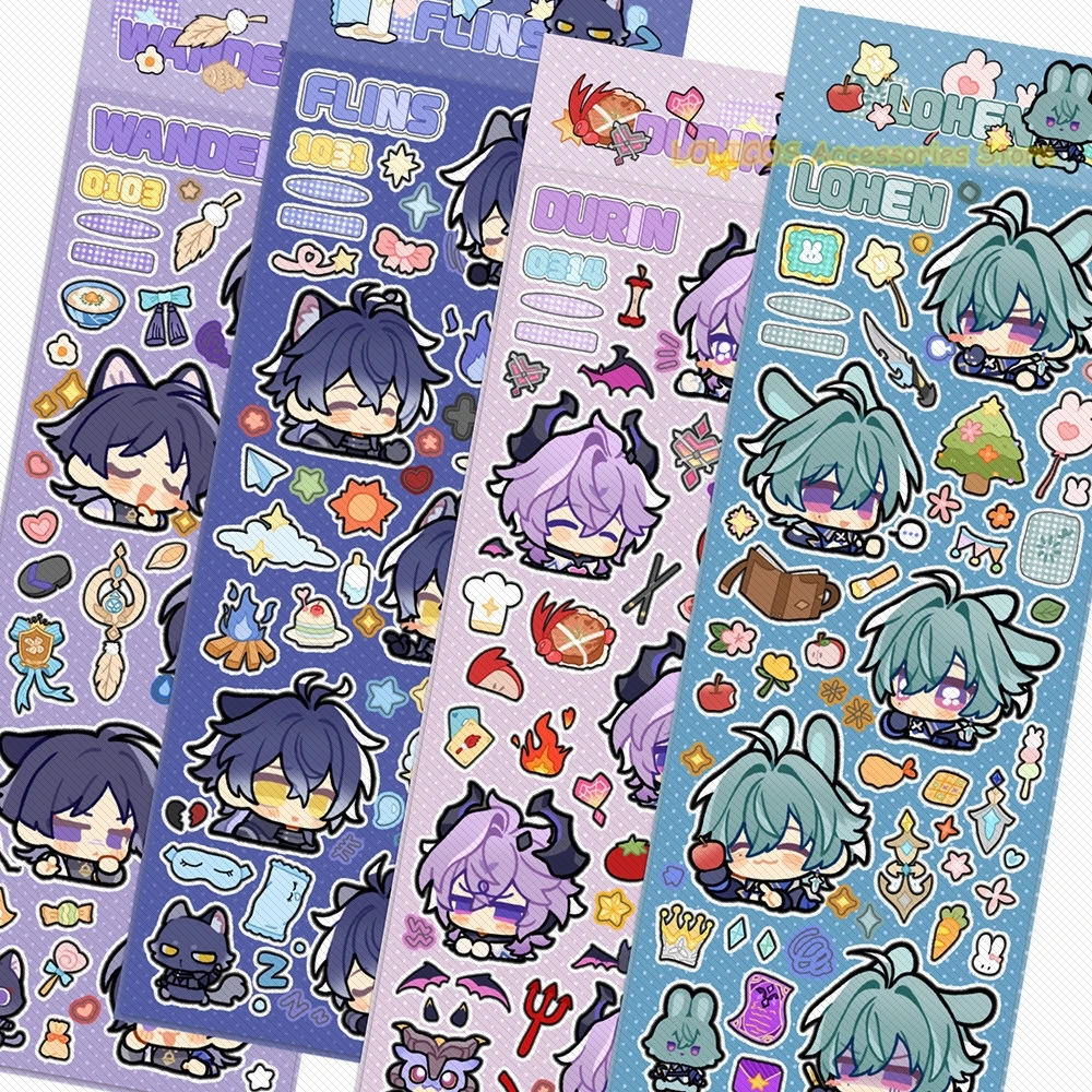 Pegatinas de Anime Genshin Impact de Lohen Durin Balladeer Flins, Adhesivos Decorativos Impermeables para Equipaje, Teléfono Móvil