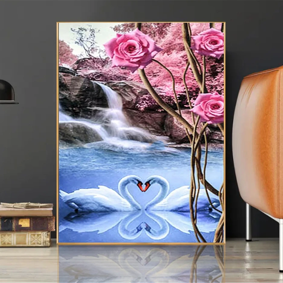 Swan 5D Diamond Painting Kits Heart Shaped Animal Full Square/Round Diamond Mosaic Painting Rhinestone Embroidery Home Decor DIY