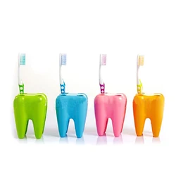 1pc Cartoon Colorful Dental Toothbrush Holder 4 Holes Storage Holder Brush Rack  Teeth Shape Kid Bathroom Suppies Accessories