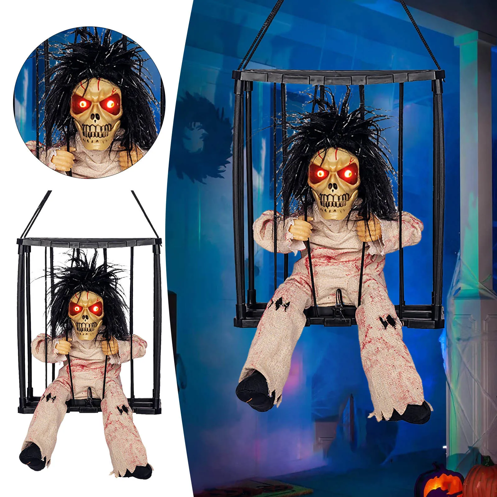 

Dolls for 2 Years Old Girl Halloween Hanging Decorations Cage Electric Toy Head Terrorizes Glowing Sound
