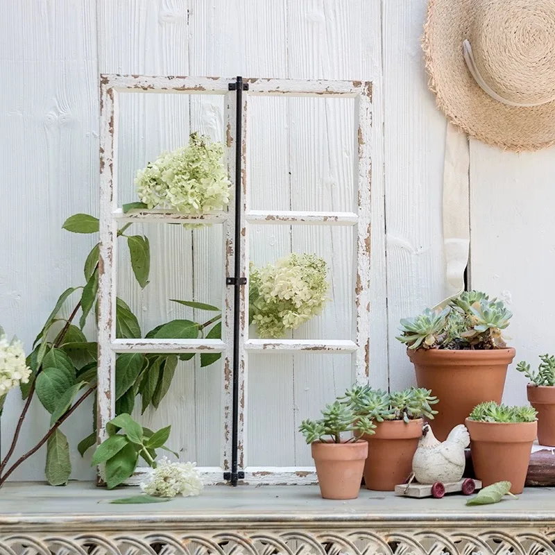 Rustic Farmhouse Decorative Window Frame, White Distressed Wood, 2 Sizes Available, 70x50cm and 70x40cm, Vintage Style Photo Pro