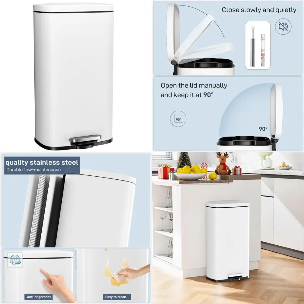 

Stainless Steel 8 Gallon Trash Can with Soft-Close Lid and Removable Inner Bucket for Easy Cleaning and Convenience