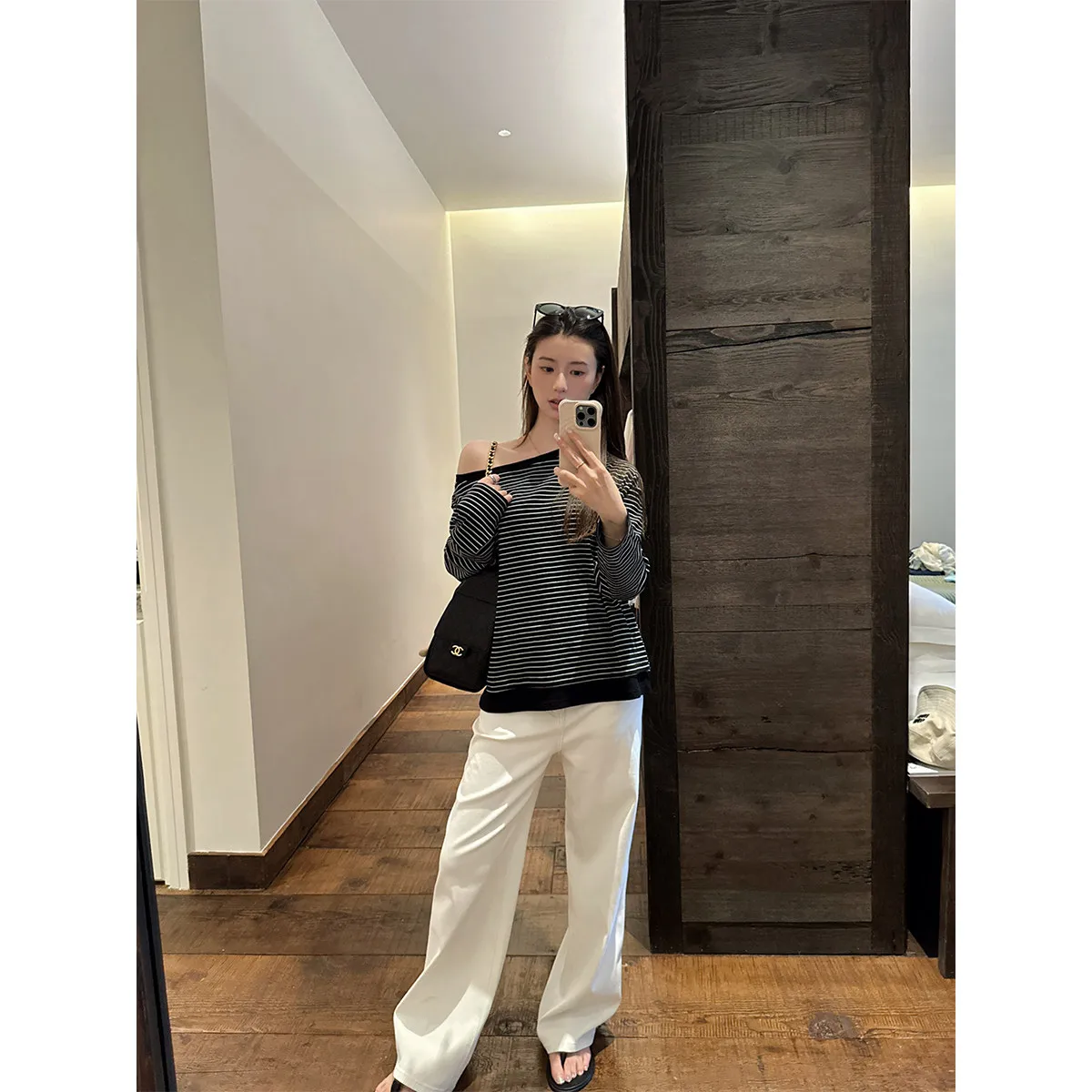 

Женский модный тонкий свитшот Slim Fit с длинными рукавами в полоску, универсальный, для повседневной носки, базовый топ