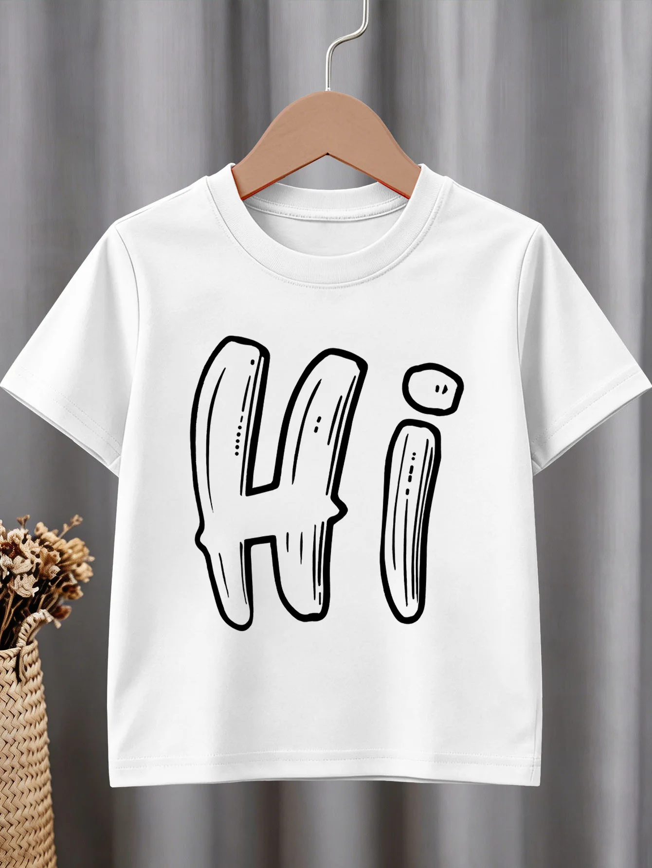Cute Hand Drawn Hi Letter Print Graphic Kids Tee Boys Girls Family Matching Cotton Crew Neck Short Sleeve Soft Summer Tee