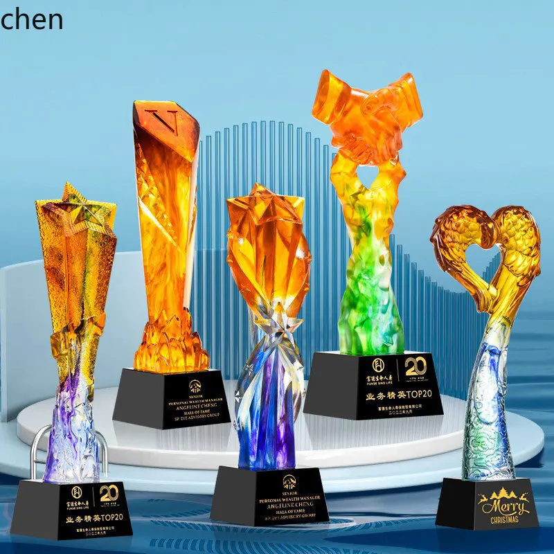 LXC Water Glass Trophy Annual Meeting Award for Outstanding Employee Creative Five-Pointed Star Crystal Medal